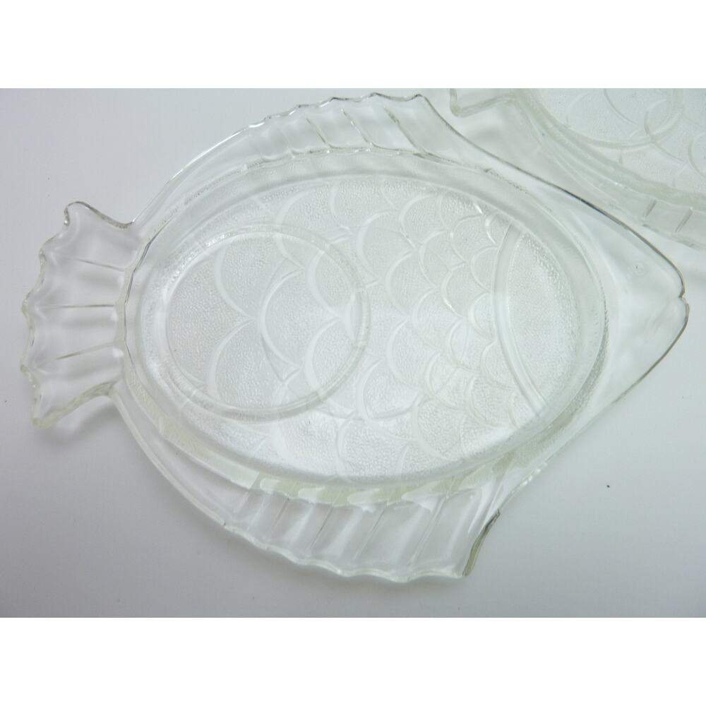 Vintage Clear Glass Fish Snack Trays Set of 5 Dishes Cabin Decor